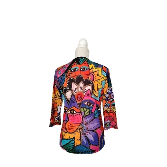 Laurel Burch Laurels Garden Cats Pullover Top 3/4 Sleeve M RETIRED - Picture 3 of 5